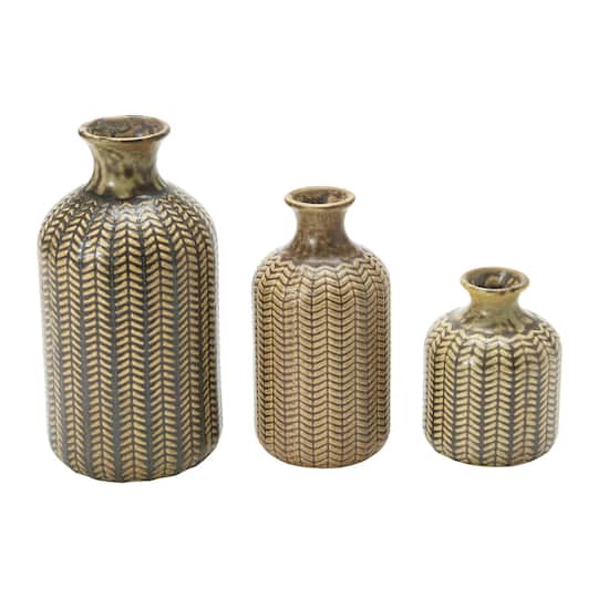 Matte Olive Green Stoneware Vase Set